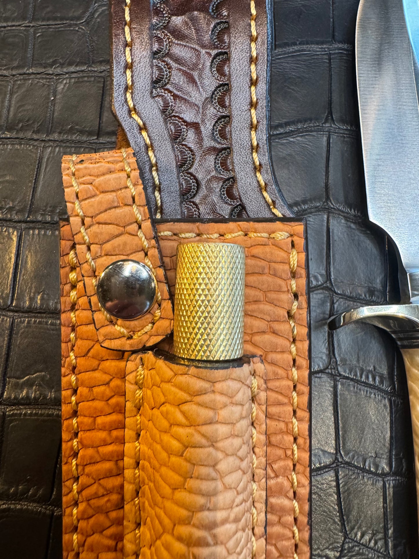 Randall Model Stanaback Special Sheath Straight Hilt and Sharpening Rod in Exotic Beaver Tail by Treeman. (Sheath only)