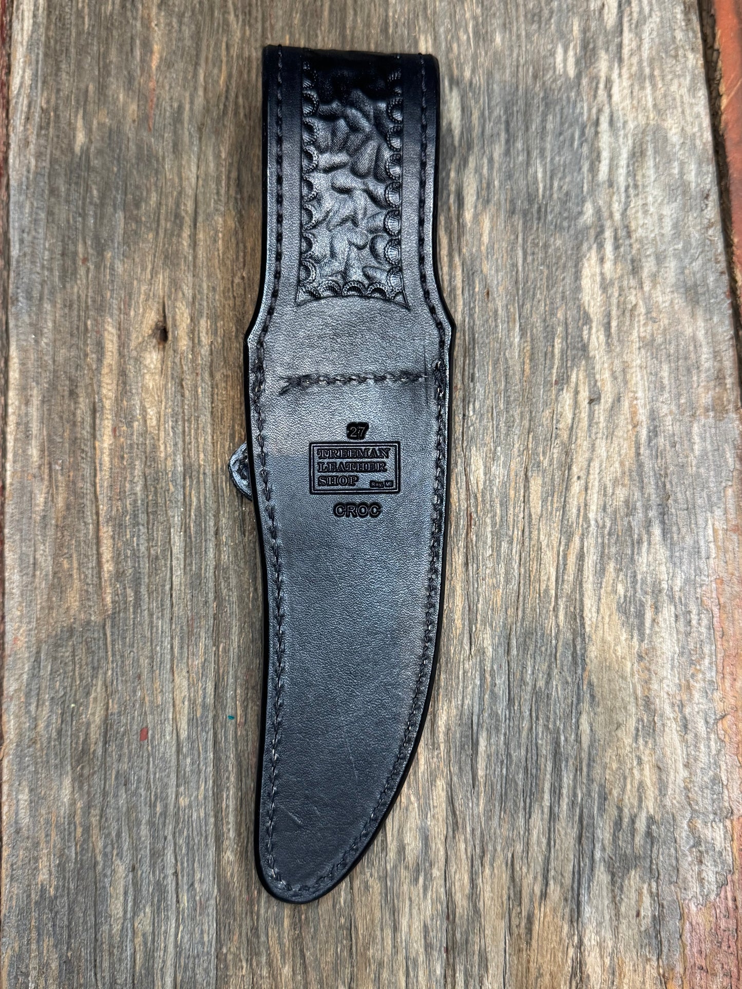 Randall Model 27 Sheath in Exotic Black Crocodile from Treeman.