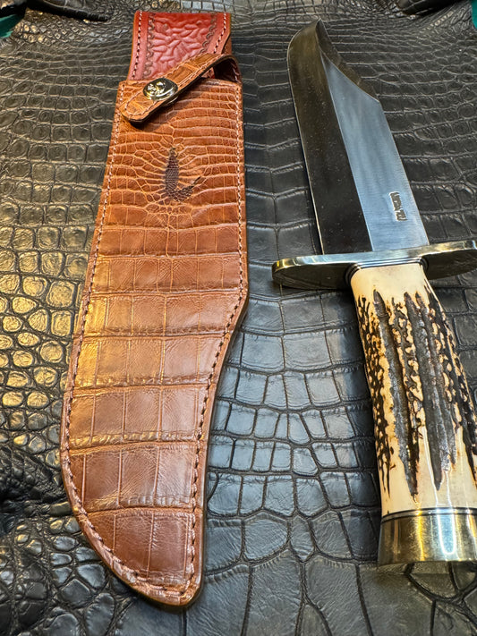 Randall Model Smithsonian “Smitty”Sheath in Exotic Brown Crocodile (Anus) skin from Treeman. Sheath only