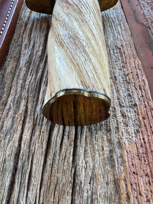 Rare Randall Model 12-9 in Beautiful Spiraled Narwal, Brass hilt and butt plate. Stainless steel, Stunning and rare. Really really fat handle.