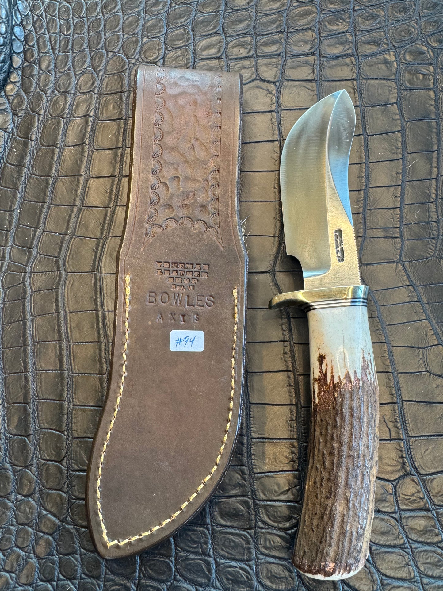 Randall Model Bowles Special Sheath in Exotic Axis Deer Hide from Treeman. Sheath only