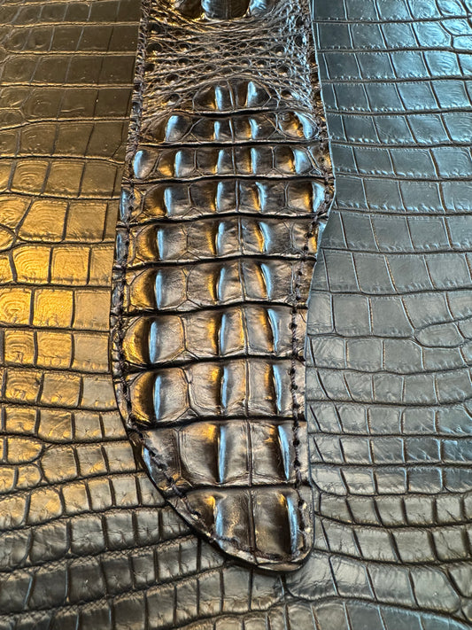 Randall Model 12-11 Smithsonian “Smitty” Exotic Sheath in Black Hornback Crocodile (Skull) by Treeman.