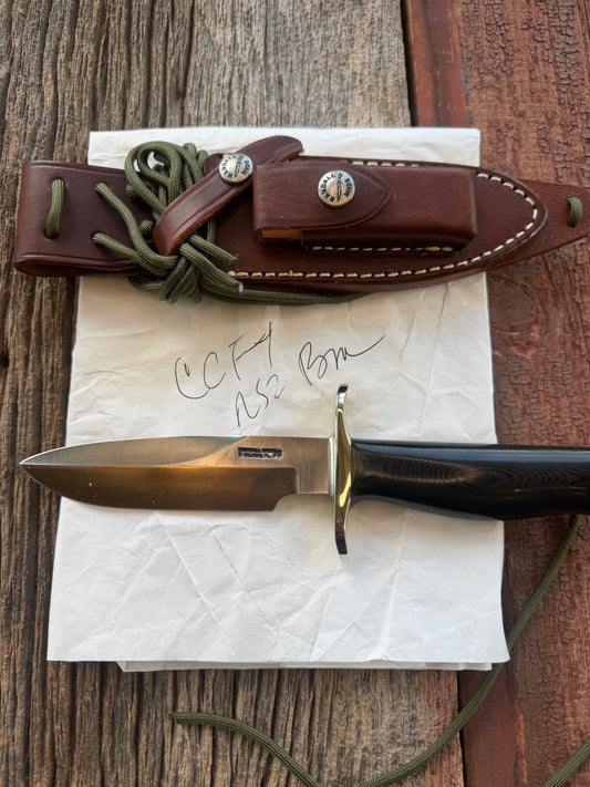 New in Paper Randall Knife Model Combat Companion Black Micarta Handle Stainless Steel, NSH , Lanyard, Nickel Silver Double Hilt.