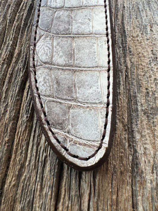 New Randall Model 1-8 or 2-8 Sheath in Exotic white and black Natural Croc with full leather belt loop. Custom Made at Sullivan’s by Gutcher.