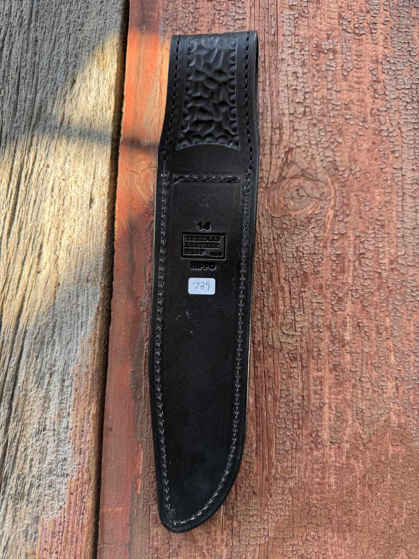 Randall Model 1-8 Sheath in Exotic Sueded Black Hippo by Treeman.