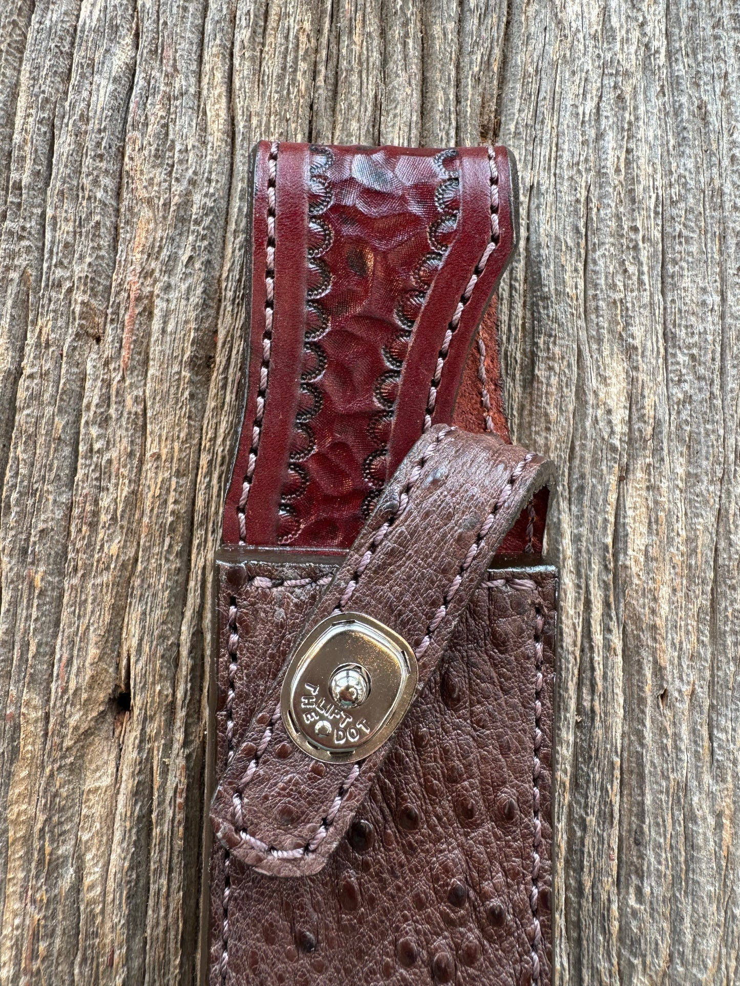 Randall Model 1-8 Sheath in Exotic Brown Snapping Turtle by Treeman. Hind quarter portion of the turtle.