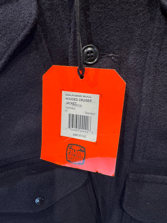 Filson Mackinaw Wool Hooded Cruiser Jacket DARK Navy Size Medium New With Tags 20285030