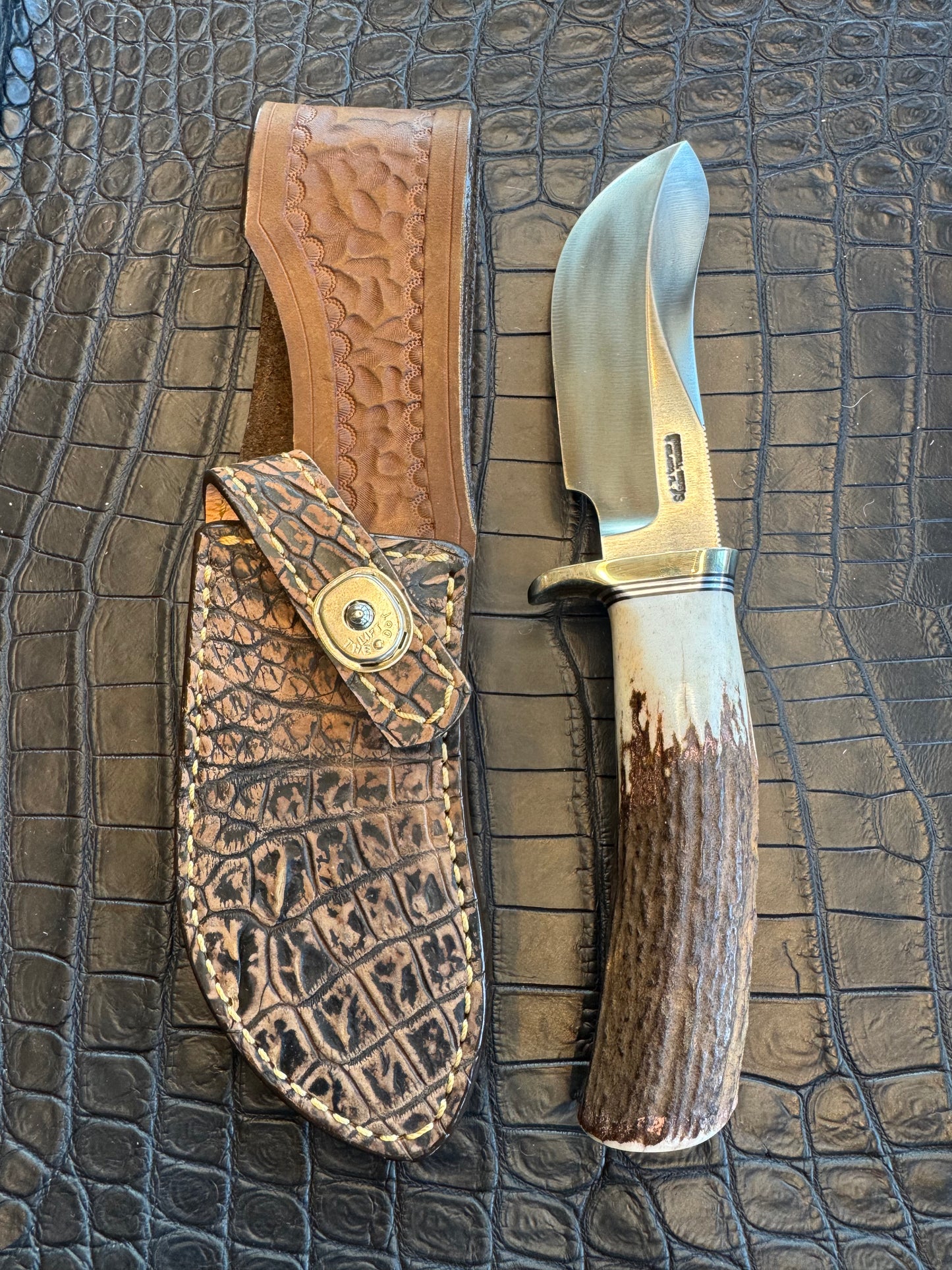 Randall Model Bowles Special Sheath in Exotic Brown Crocodile Skin from Treeman. Sheath only