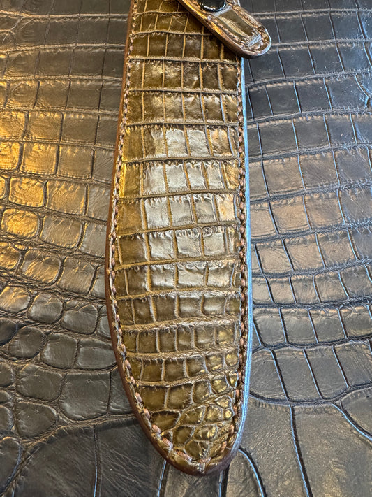 Randall Model 1-7 or 2-7 Exotic Brown Crocodile skin Sheath from Sullivans by Gutcher.