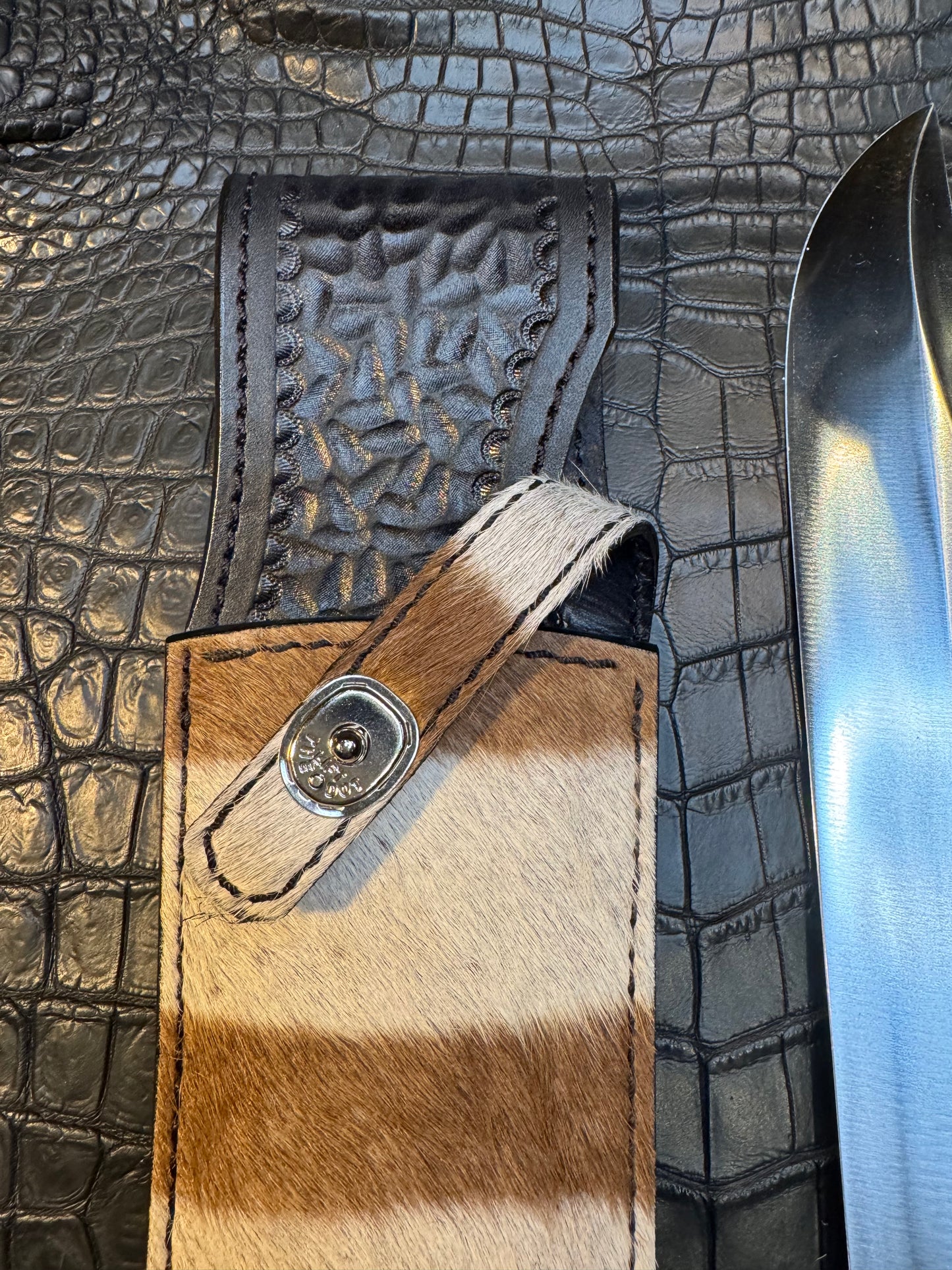 Randall Model Smithsonian “Smitty”Sheath in Exotic Zebra Hide from Treeman. Sheath only