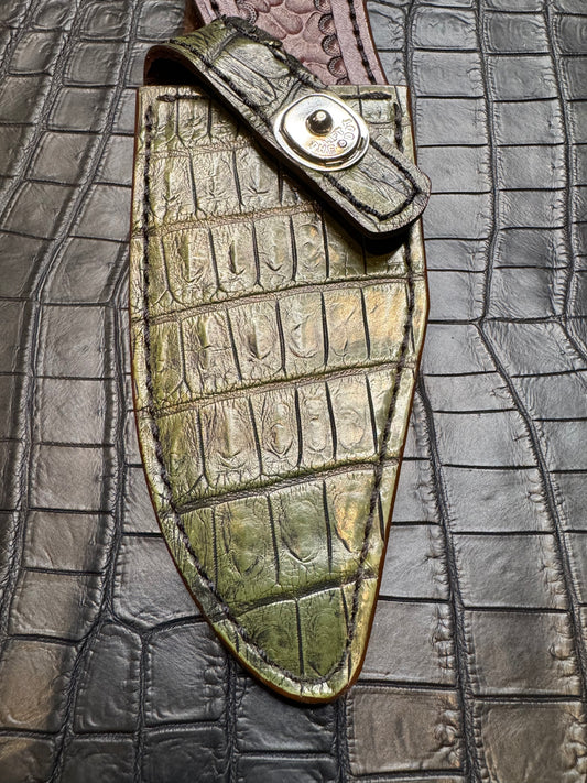 Randall Model 19-5 Exotic Army Green Crocodile Sheath from Treeman.
