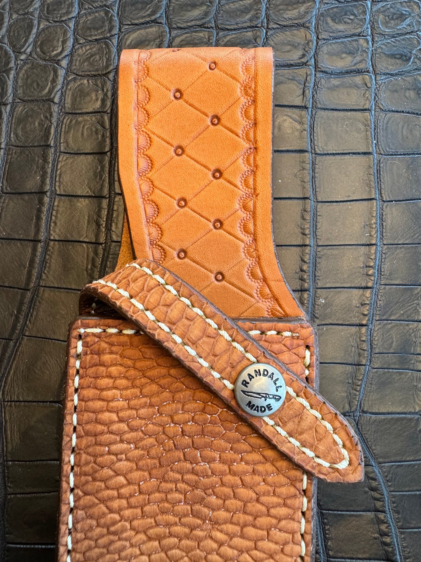 Randall Model 19-5 Exotic Tan Beaver Sheath from Sullivans by Gutcher.