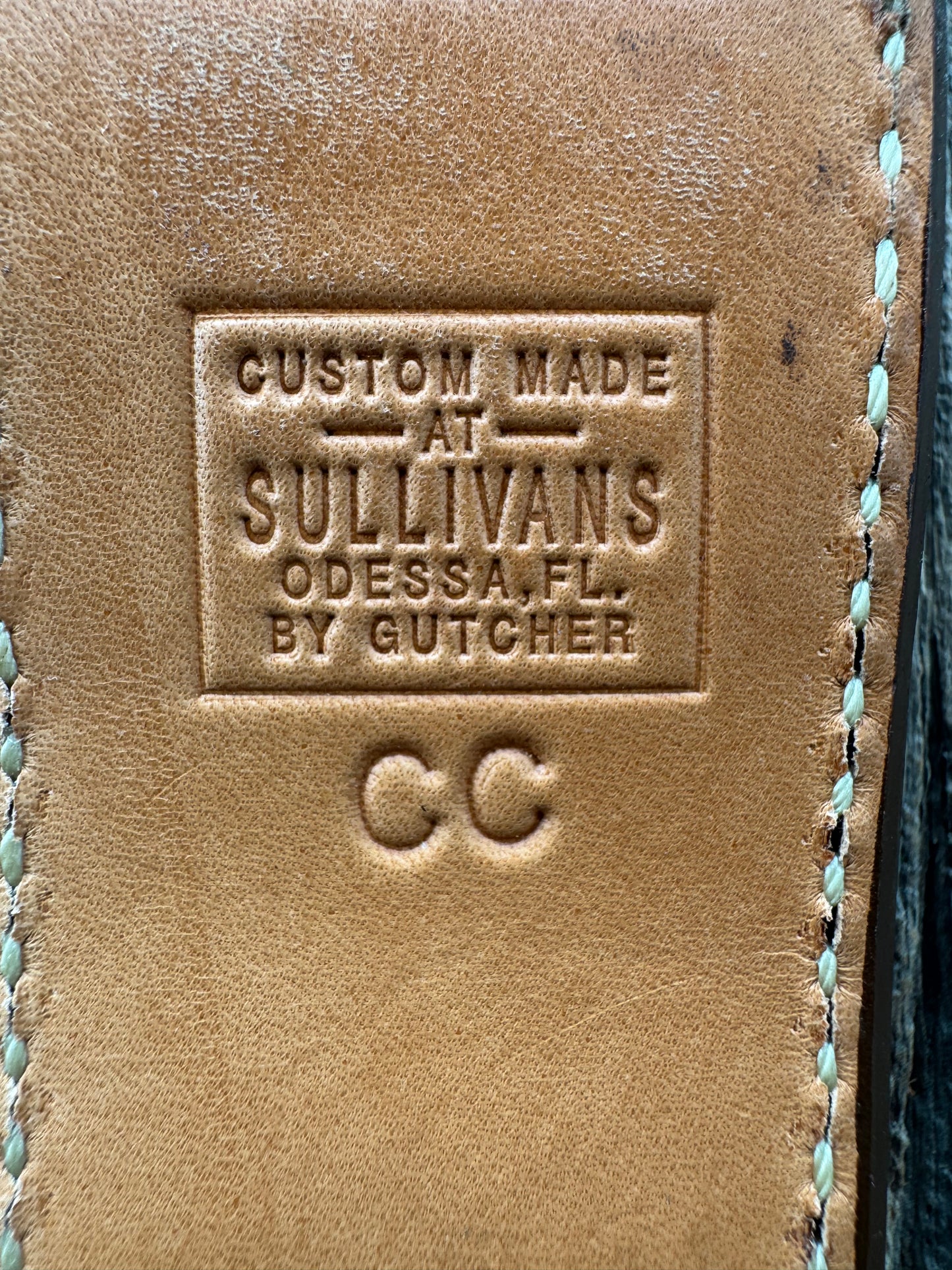 New Randall Model Combat Companion Sheath in Exotic Brown Natural Croc with full leather hand tooled belt loop. Custom Made at Sullivan’s by Gutcher.