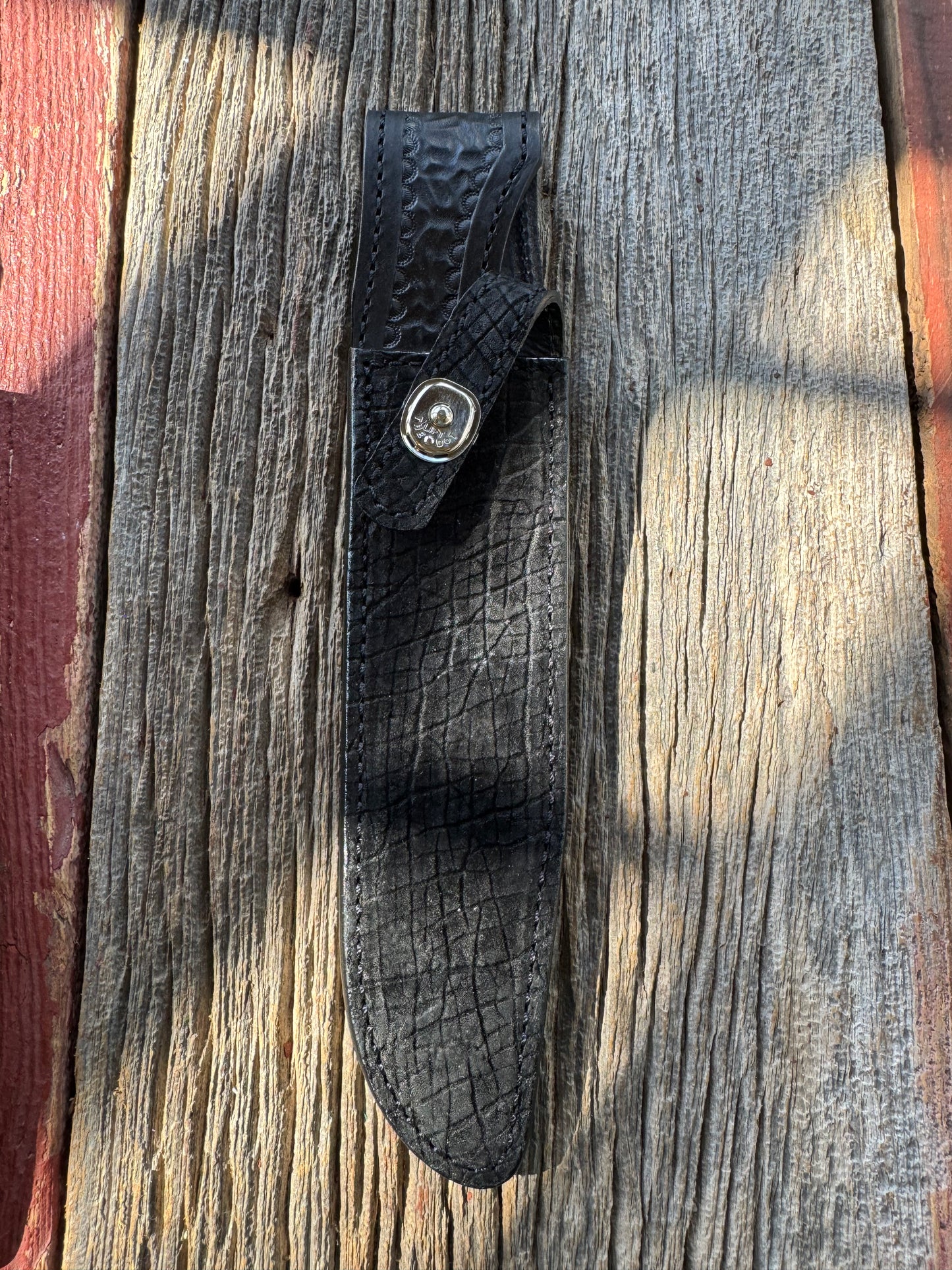 Randall Model 1-8 Sheath in Exotic Sueded Black Hippo by Treeman.