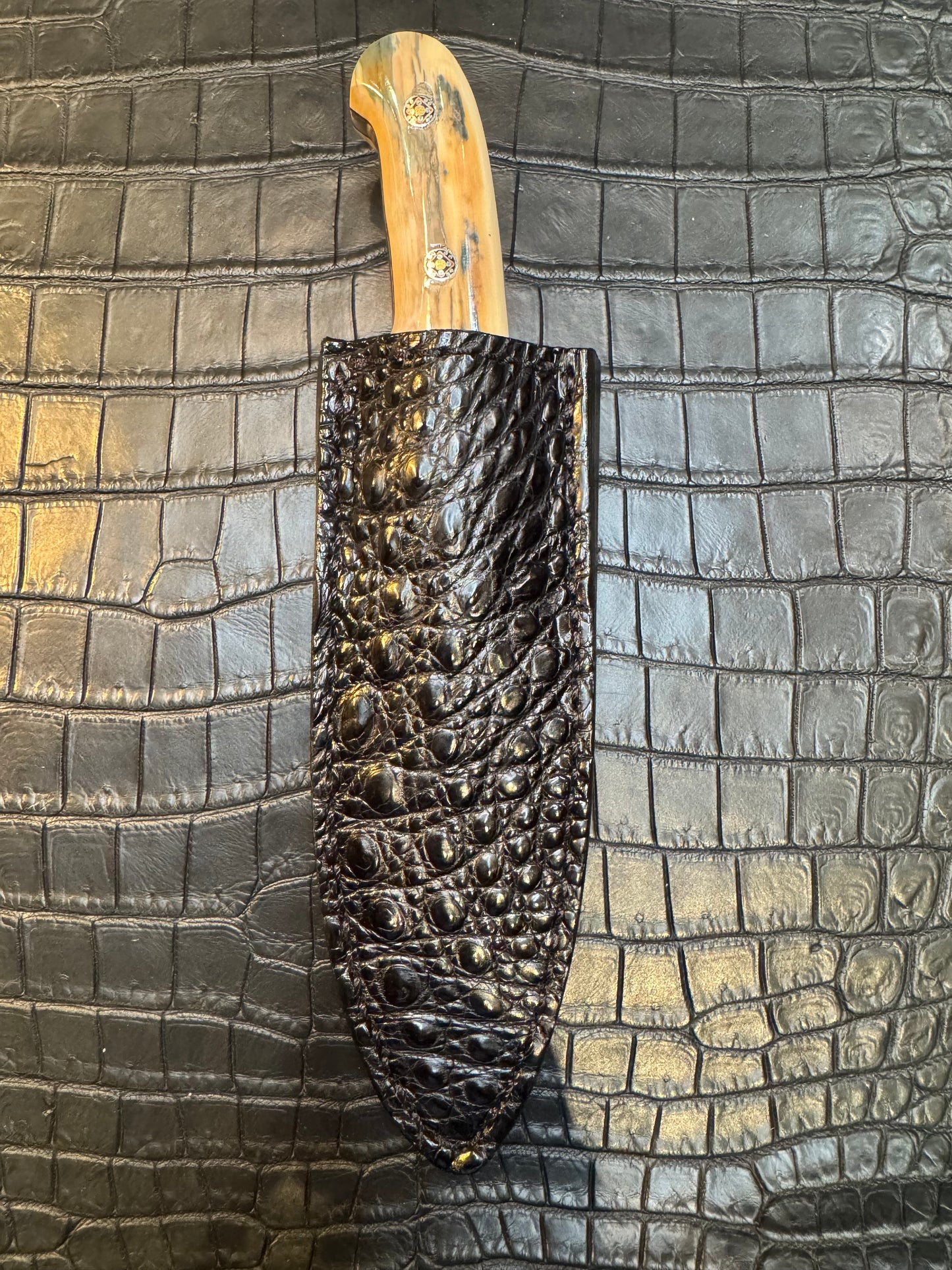 Randall Model Tri Athlete Sheath with Scales Added in Exotic Black Hornback Crocodile by Treeman. (Sheath only)