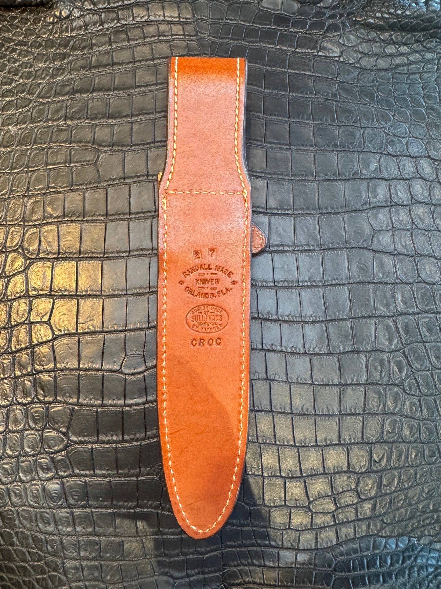 Randall Model 2-7 Sheath in Exotic Ivory Crocodile Skin Custom Made at Sullivan’s by Gutcher.