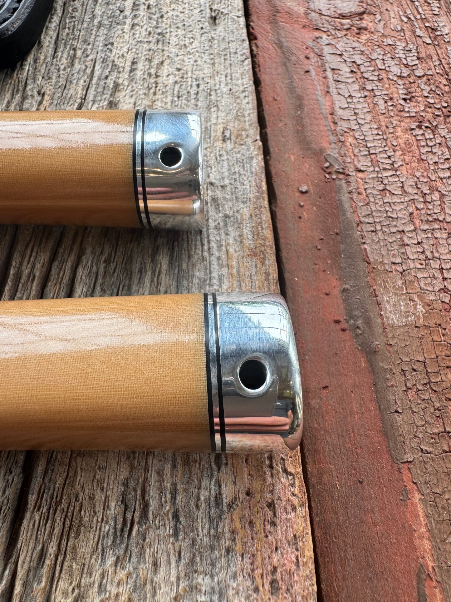 A pair of Randall Stanaback Specials in Bone Linen Micarta. A large and the small Stanaback with a 4 and a 4 1/2” Stainless steel Blade, Nickel Silver Single Hilt with Aluminum & Black Spacers. Nickel silver butt caps and a Lanyard. Special Edition