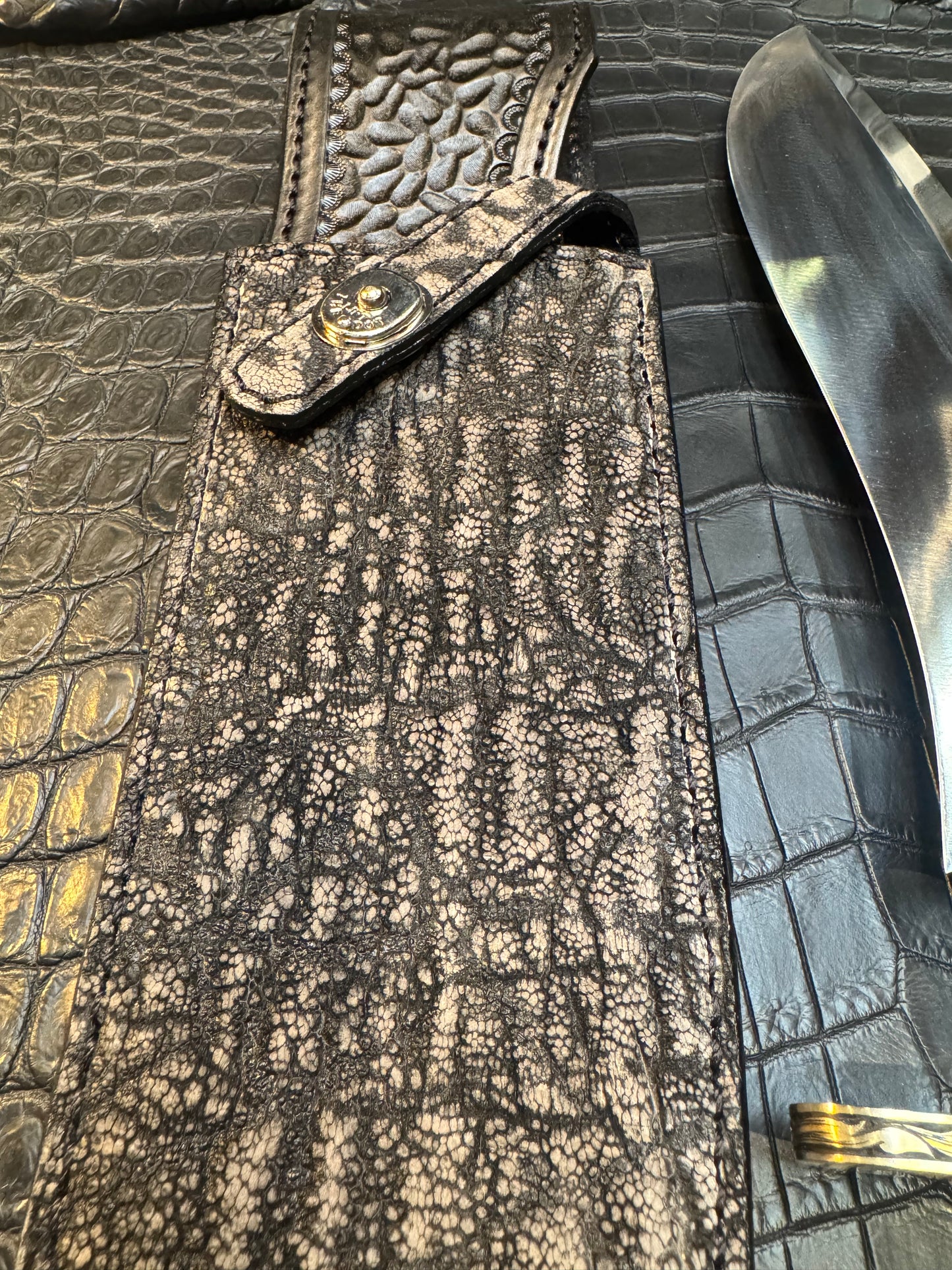 Randall Model 12-11 Large Sasquatch Sheath in Exotic Black Elephant Trunk by Treeman. (Sheath only)