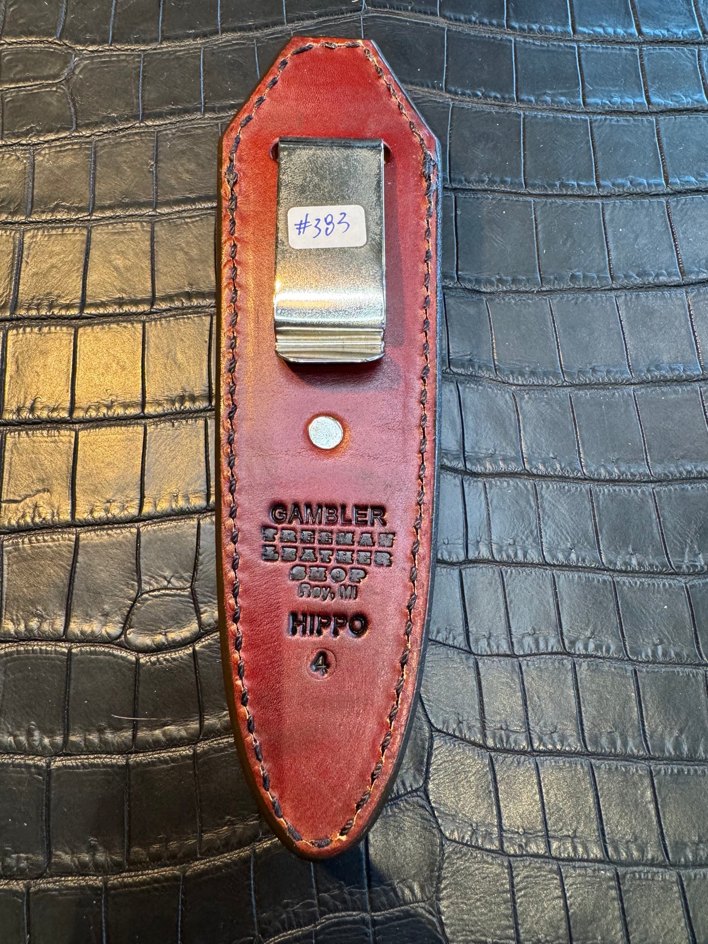 Randall Model “Gambler” 4 Inch Sheath in Exotic Grey Hippo by Treeman. (Sheath only)