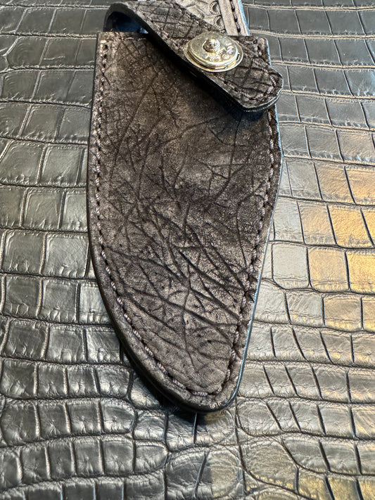 Randall Model 19-5 in Black Hippo Straight hilt, Canteen Snap, full brass stamping and stitching.