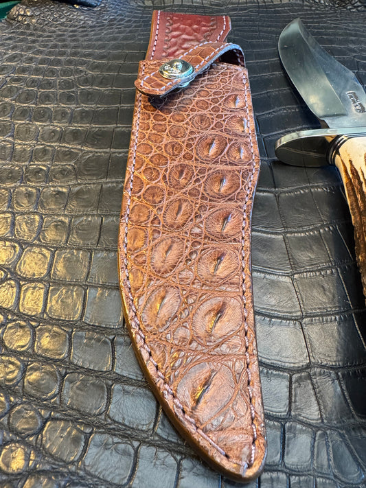 Randall Model 12-8 “Big Bear” Sheath in Exotic Brown Crocodile by Treeman. (Sheath only)