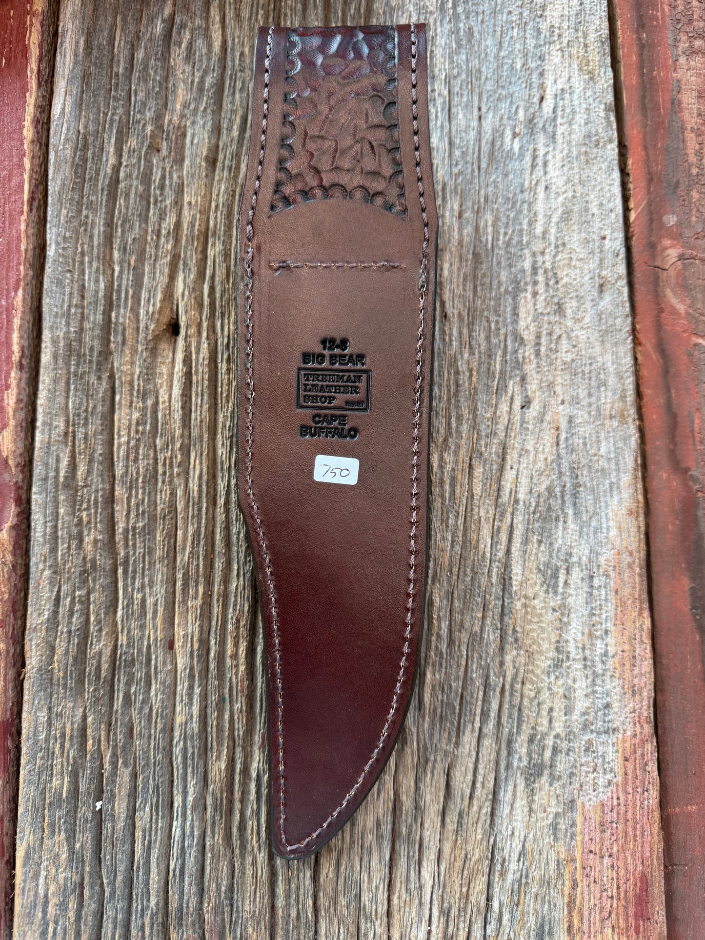 Randall Model 12-8 Big Bear Sheath in Exotic Cape Buffalo in Dark Brown Leather from Treeman.