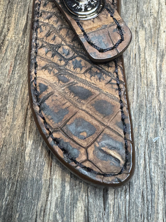 Randall Model 21 Sheath in Exotic Brown Sueded Crocodile from Treeman.