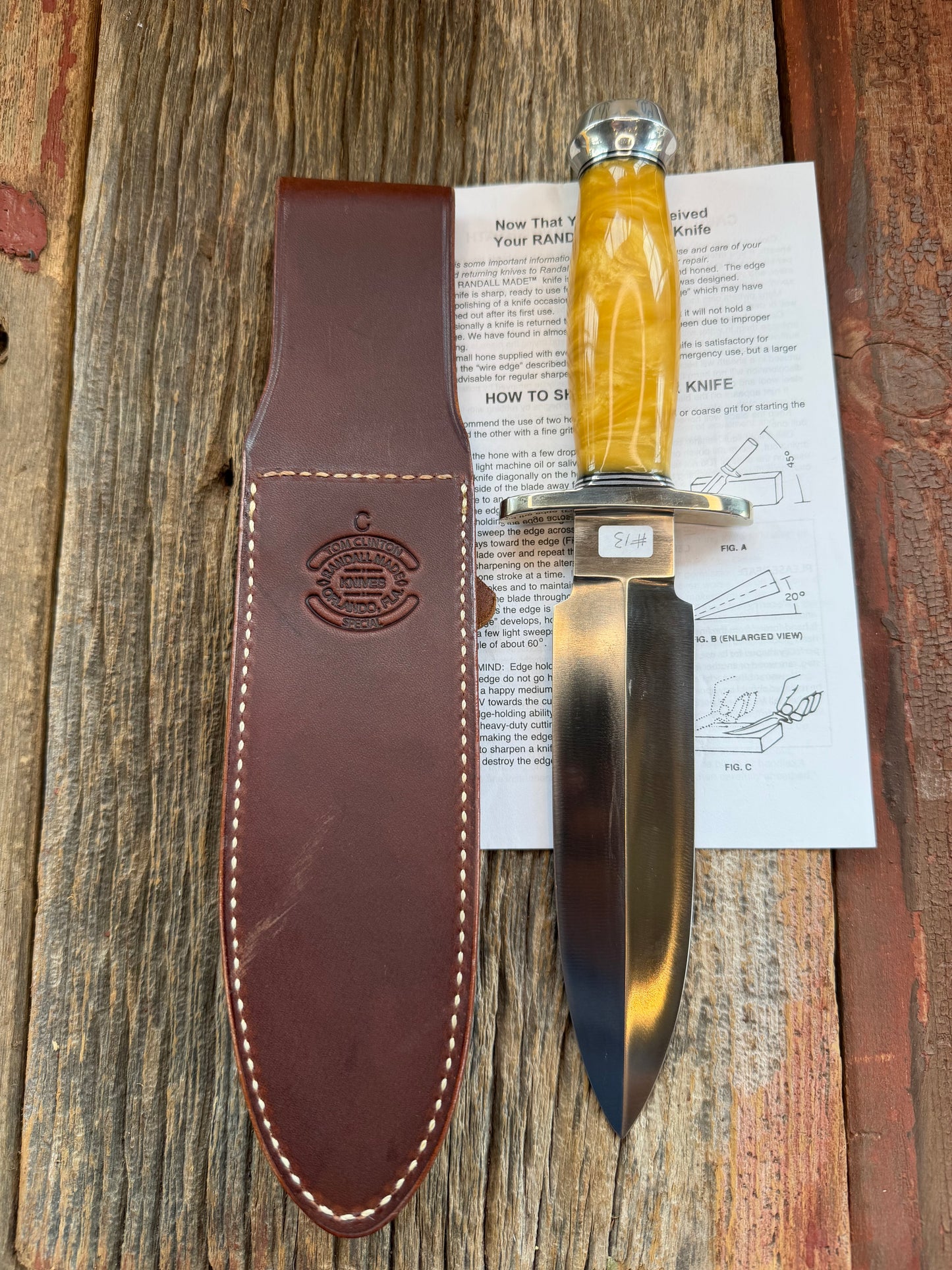 Randall Knife Model Clinton Special in Irradesent Poly Pearl, Stainless Steel, NSH and Durilium Butt cap .