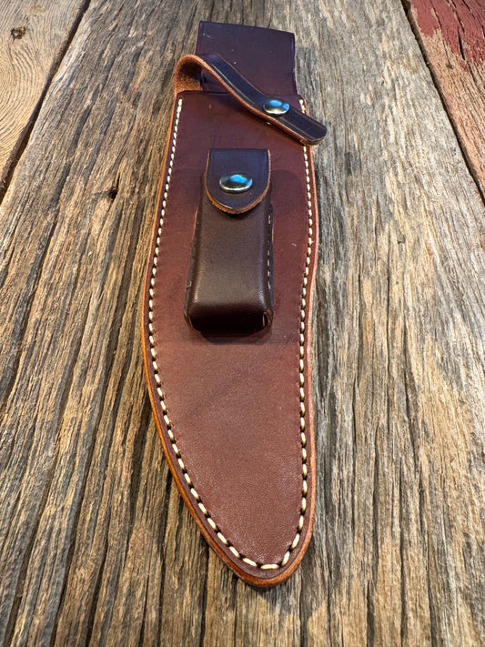 New Randall Sullivans by Gutcher Leather Knife Sheath Model 12-8 Big Bear with Sharpening Stone.