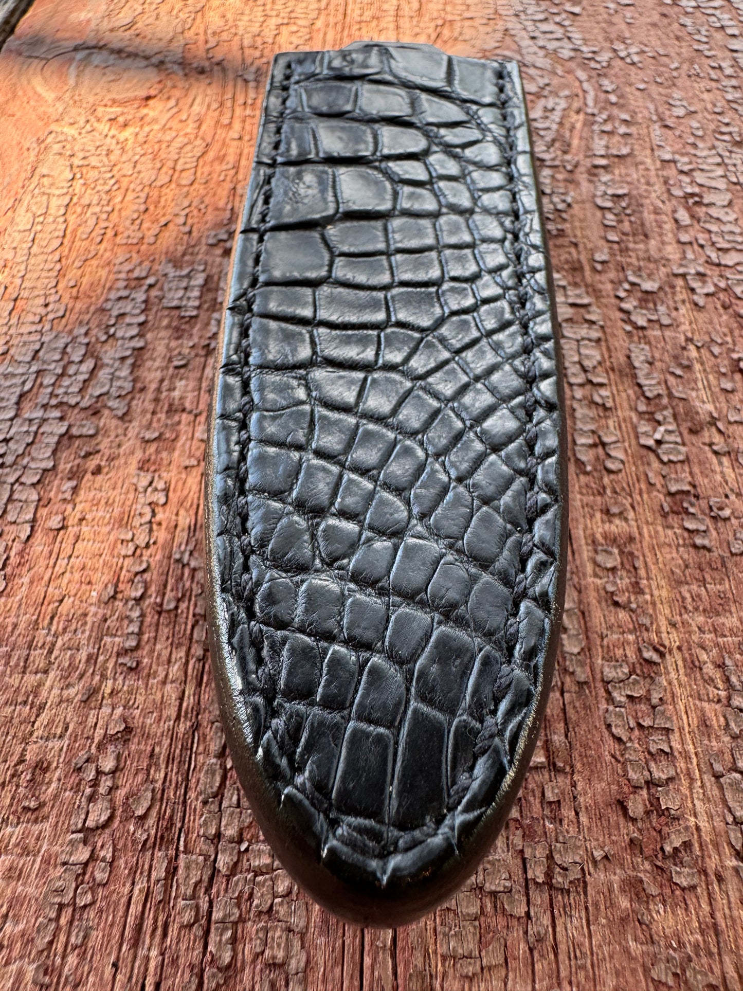 Randall Model “Gambler” 5 Inch Sheath in Exotic Black Crocodile by Treeman.