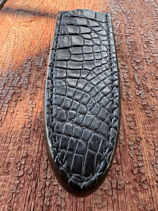 Randall Model “Gambler” 5 Inch Sheath in Exotic Black Crocodile by Treeman.