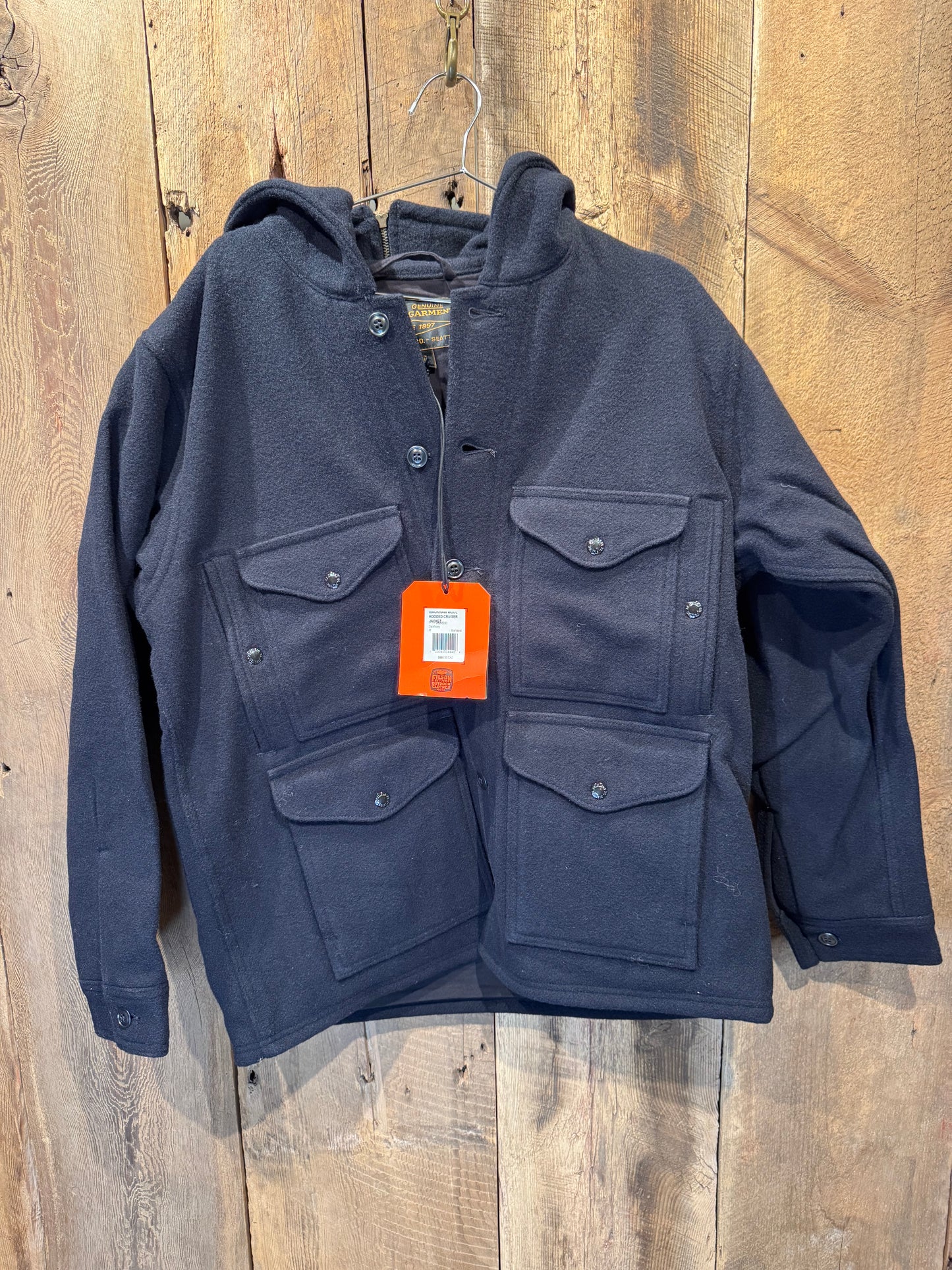 Filson Mackinaw Wool Hooded Cruiser Jacket DARK Navy Size Medium New With Tags 20285030