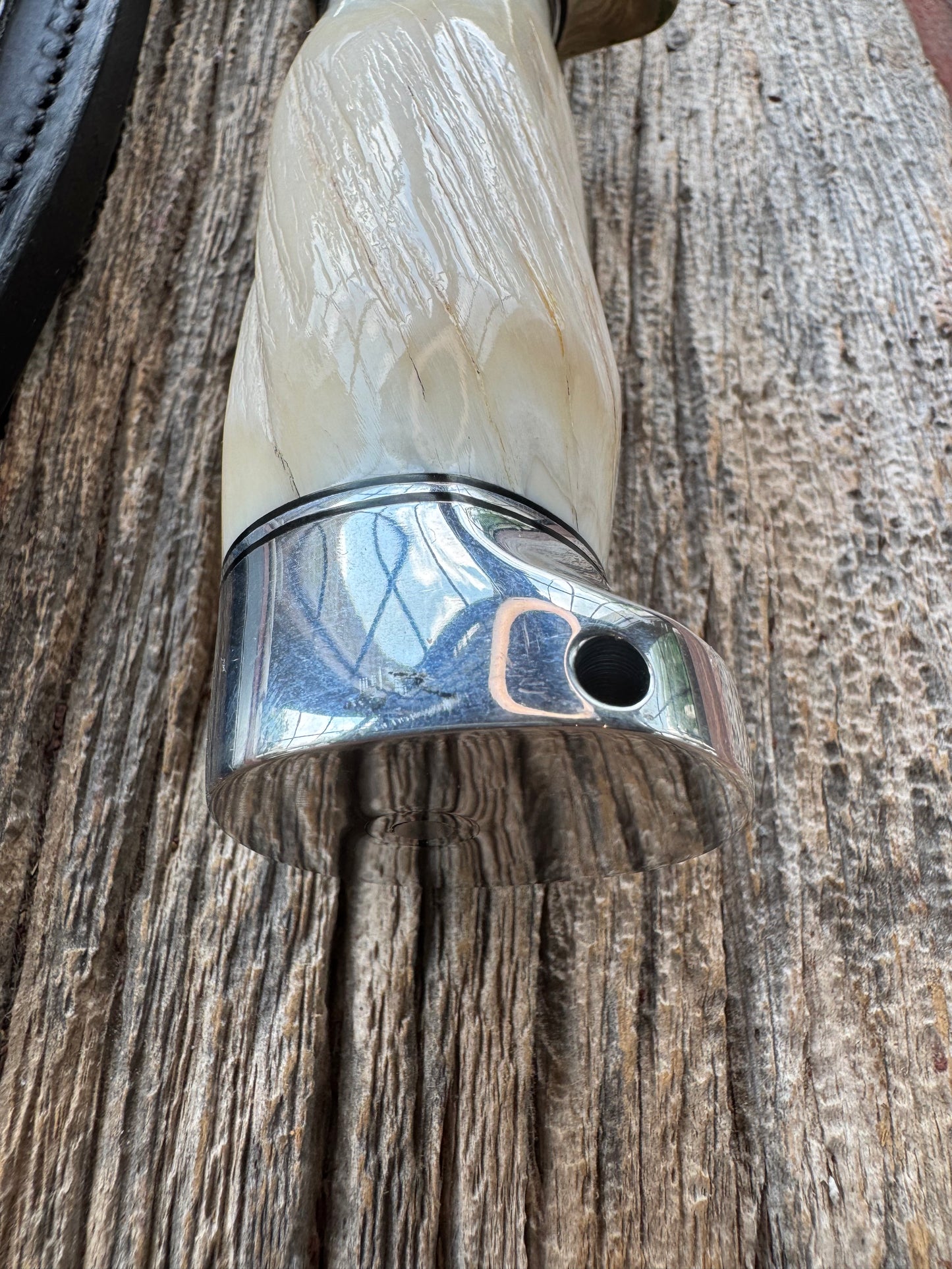 Rare Randall Model Small Sasquatch in Beautiful Spiraled Narwal, Nickel Silver hilt and aluminum crows beak butt. Stainless steel, Stunning and rare.