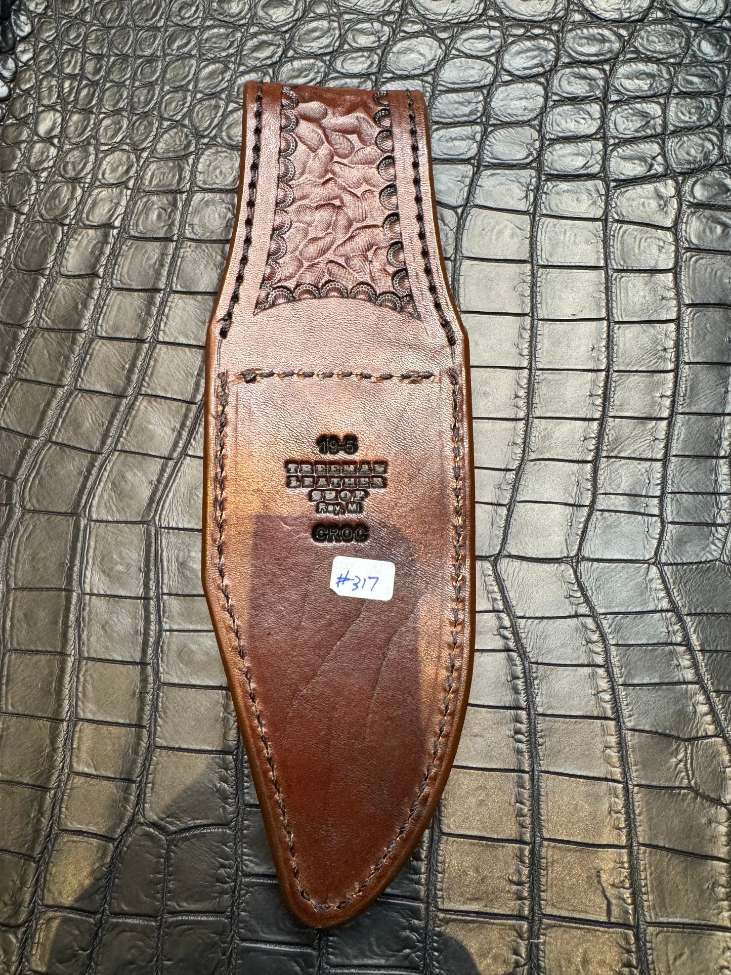 Randall Model 19-5 Exotic Army Green Crocodile Sheath from Treeman.