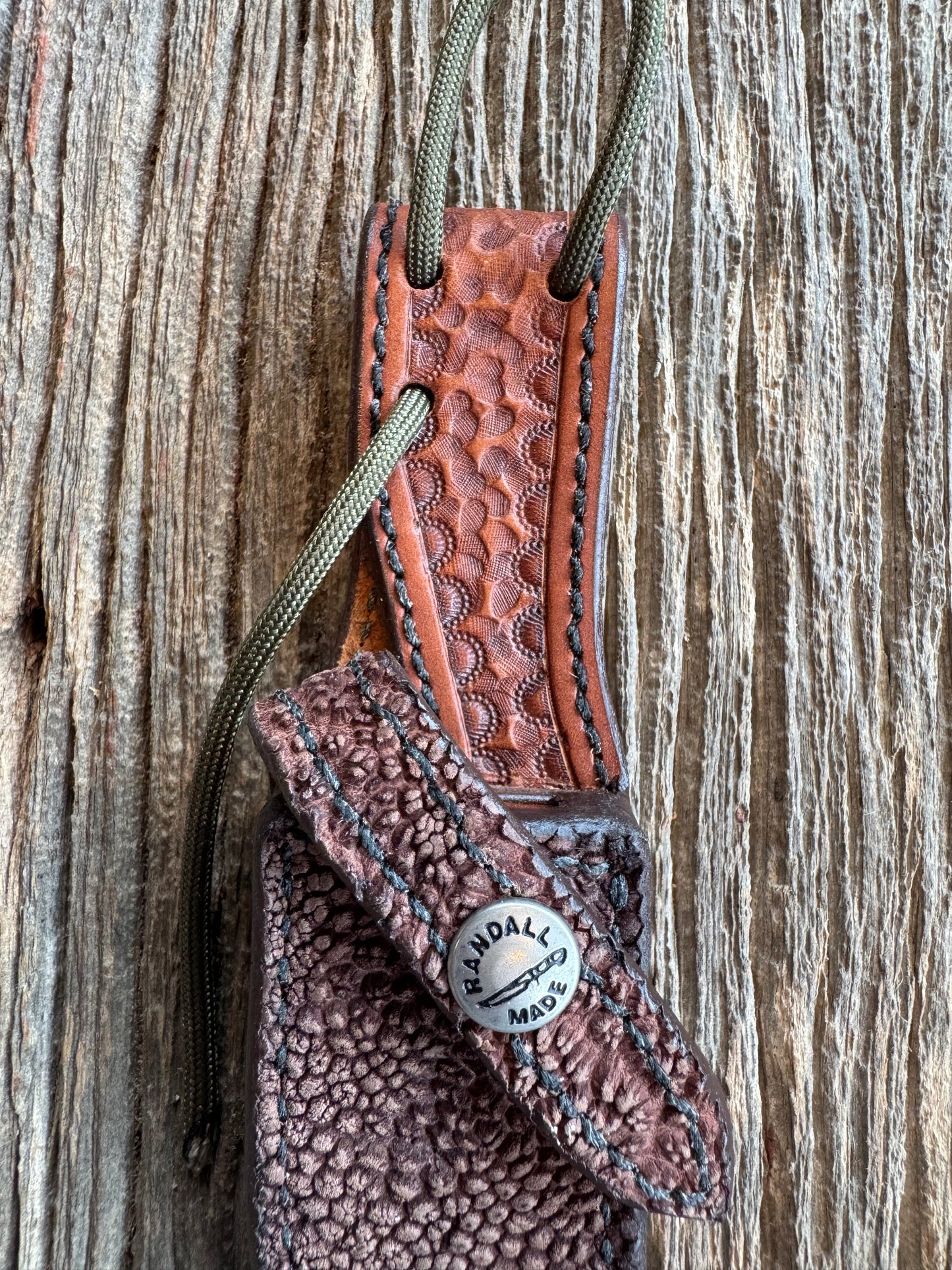 Rare Randall Model 21 sheath in Exotic Elephant Trunk from Sullivans by Gutcher. New and unused.
