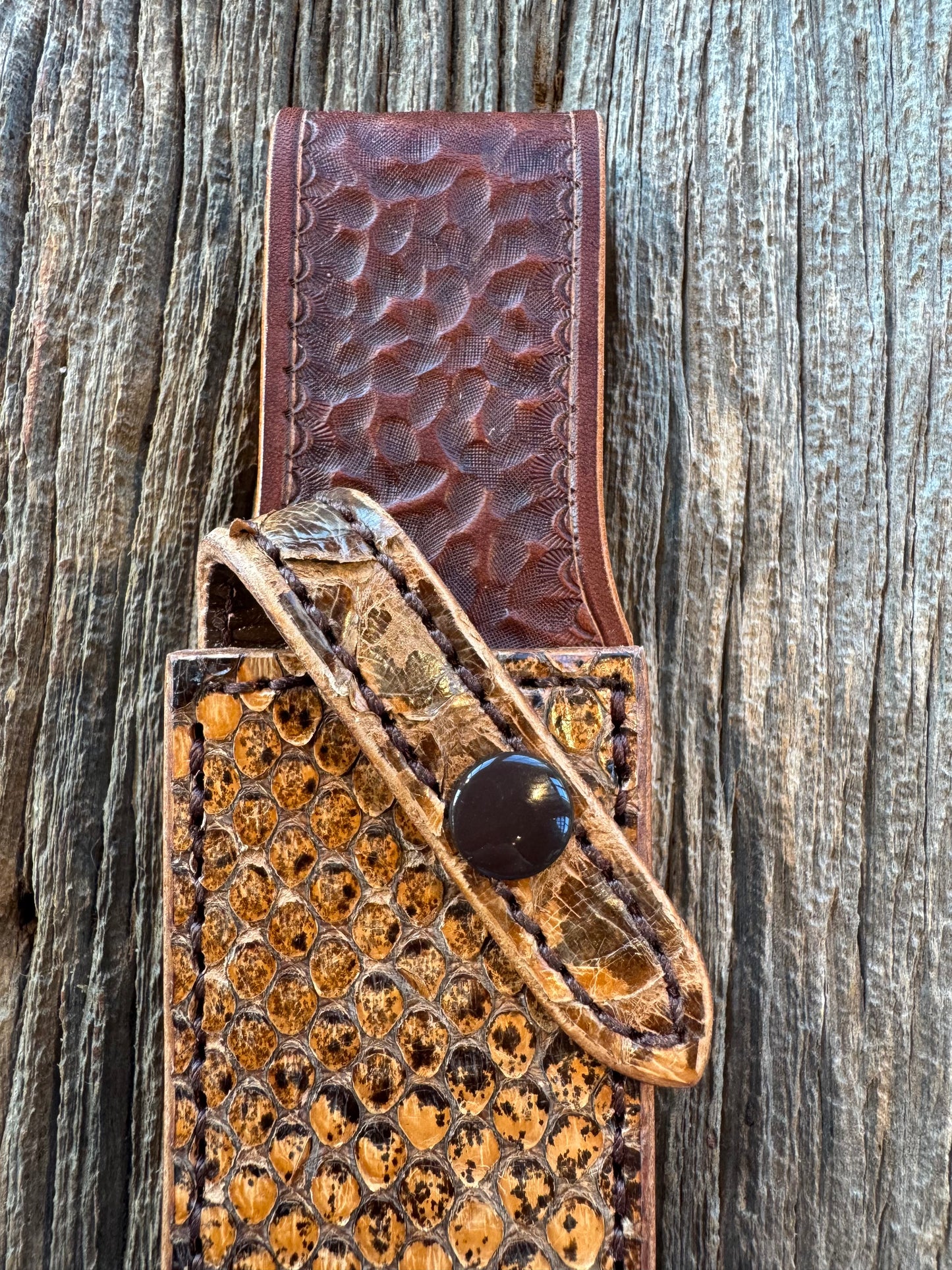 New Randall Sullivans by Gutcher Exotic Python Knife Sheath for a Model 1-6 or 12-6 with Sharpening Stone.