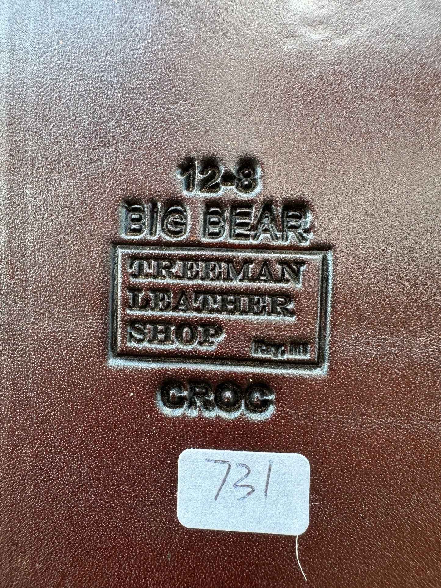 Randall Model 12-8 “Big Bear” Sheath in Exotic Army Green Crocodile Anus by Treeman.