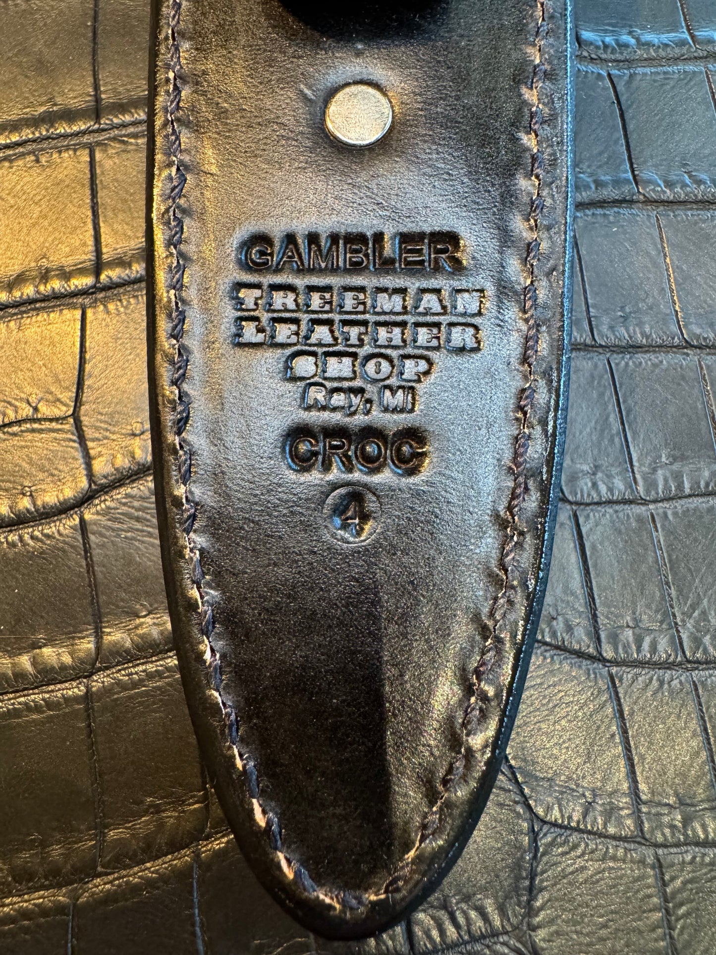 Randall Model “Gambler” 4 Inch Sheath in Exotic Black Crocodile by Treeman. (Sheath only)