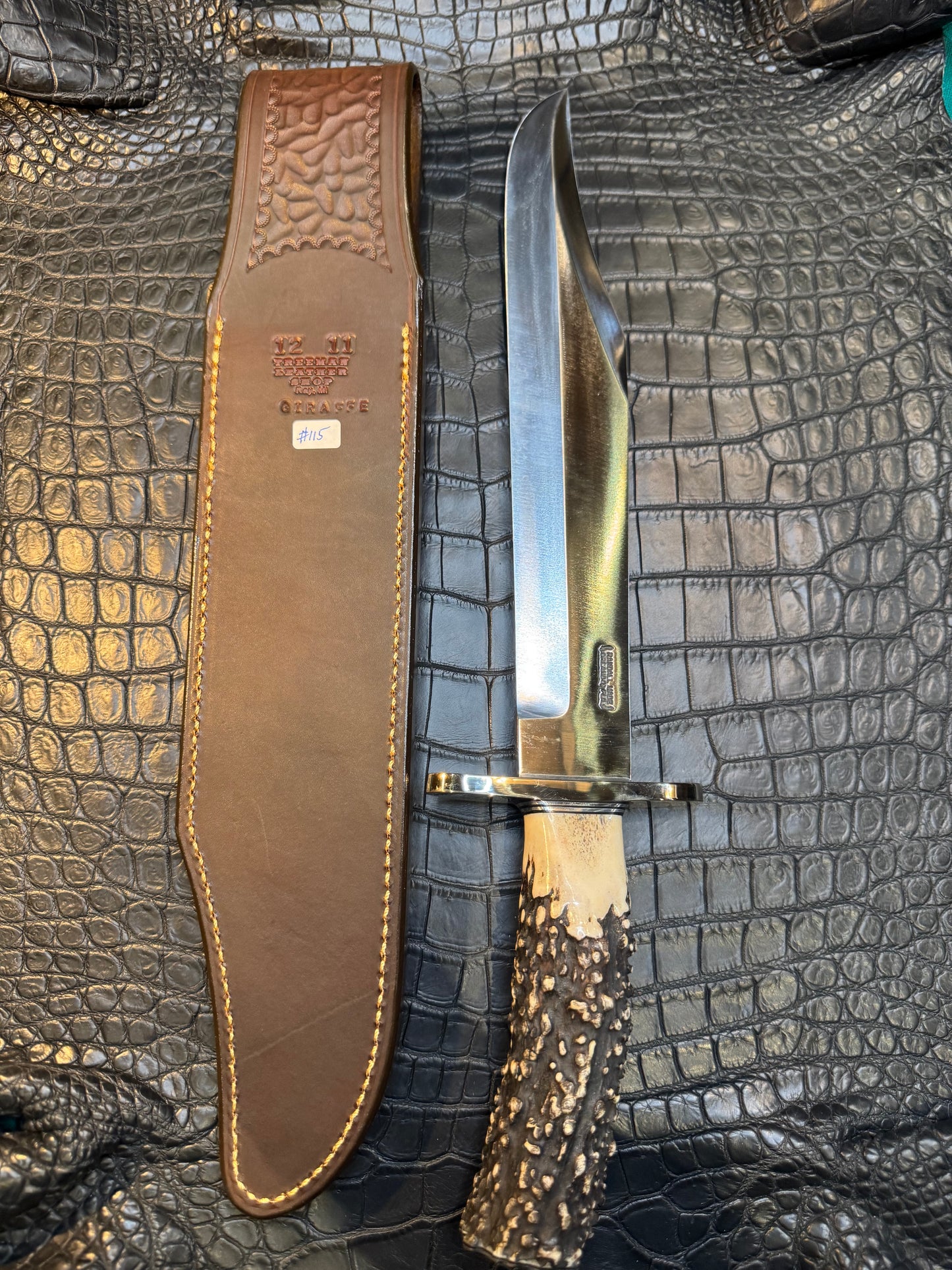 Randall Model Confederate Sheath in Exotic Giraffe hide from Treeman. Sheath only.