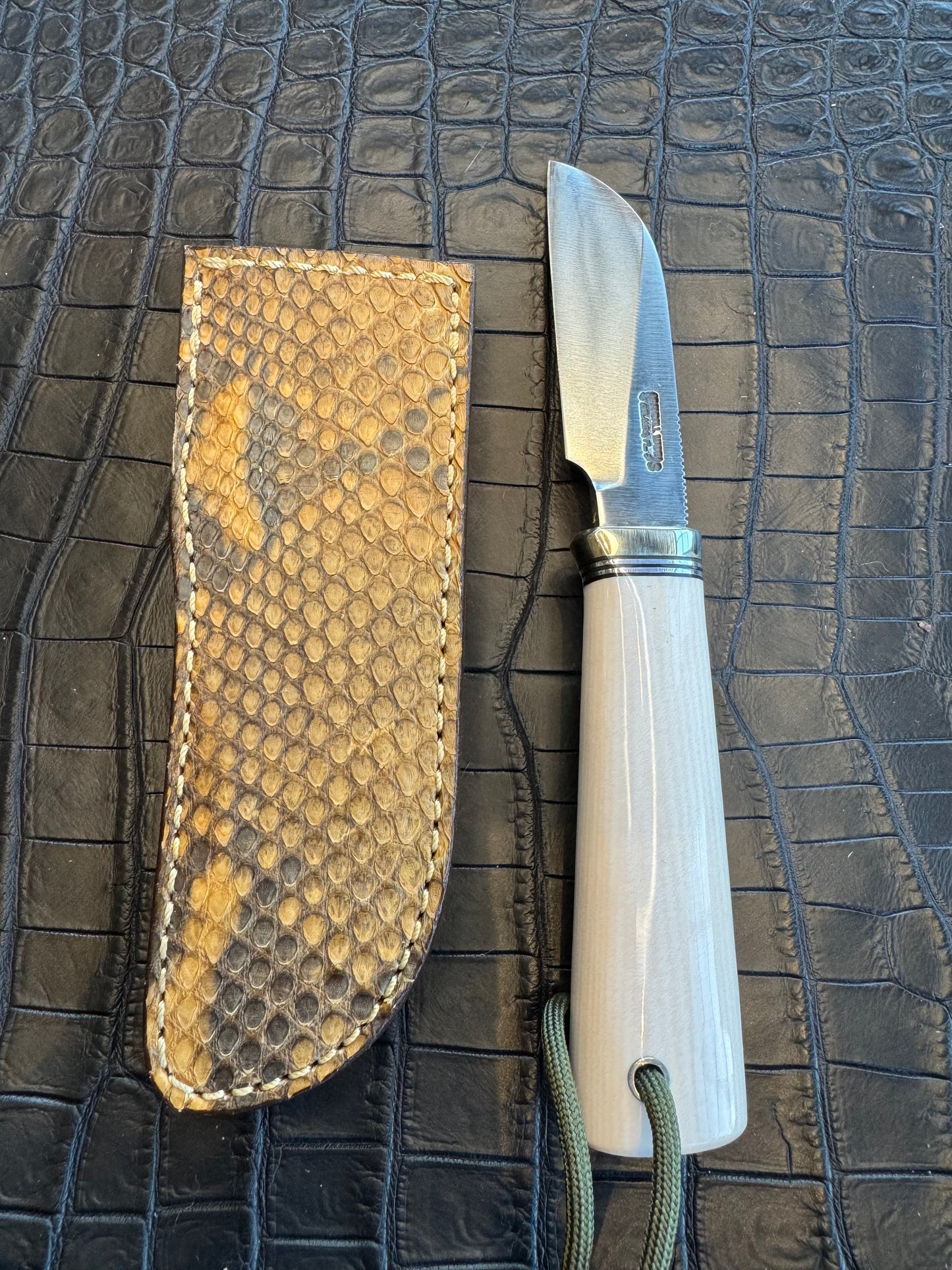 Randall Cattleman Model Sheath in Exotic Brown and Gold Python Skin from Treeman. Sheath only