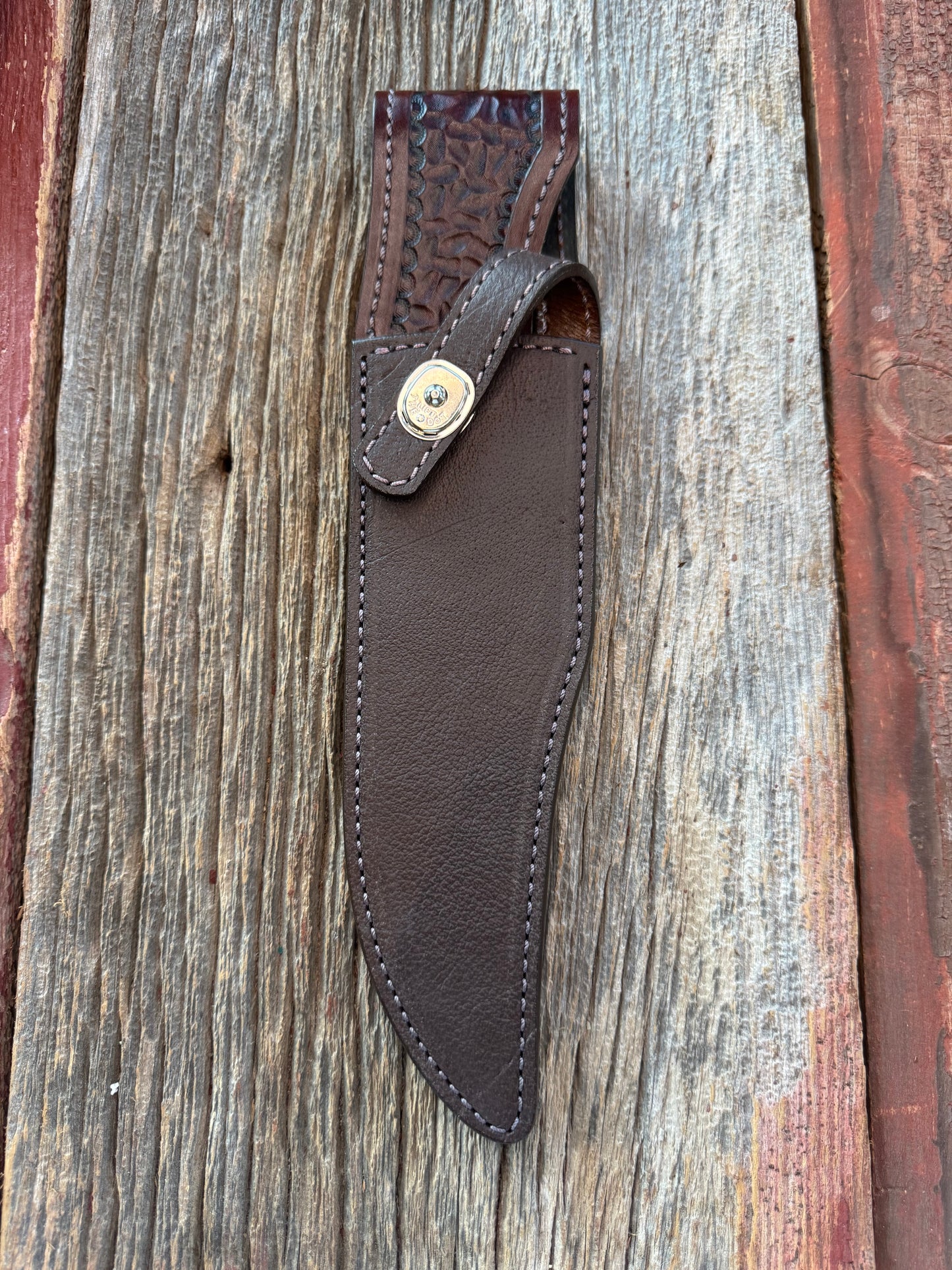 Randall Model 12-8 Big Bear Sheath in Exotic Cape Buffalo in Dark Brown Leather from Treeman.