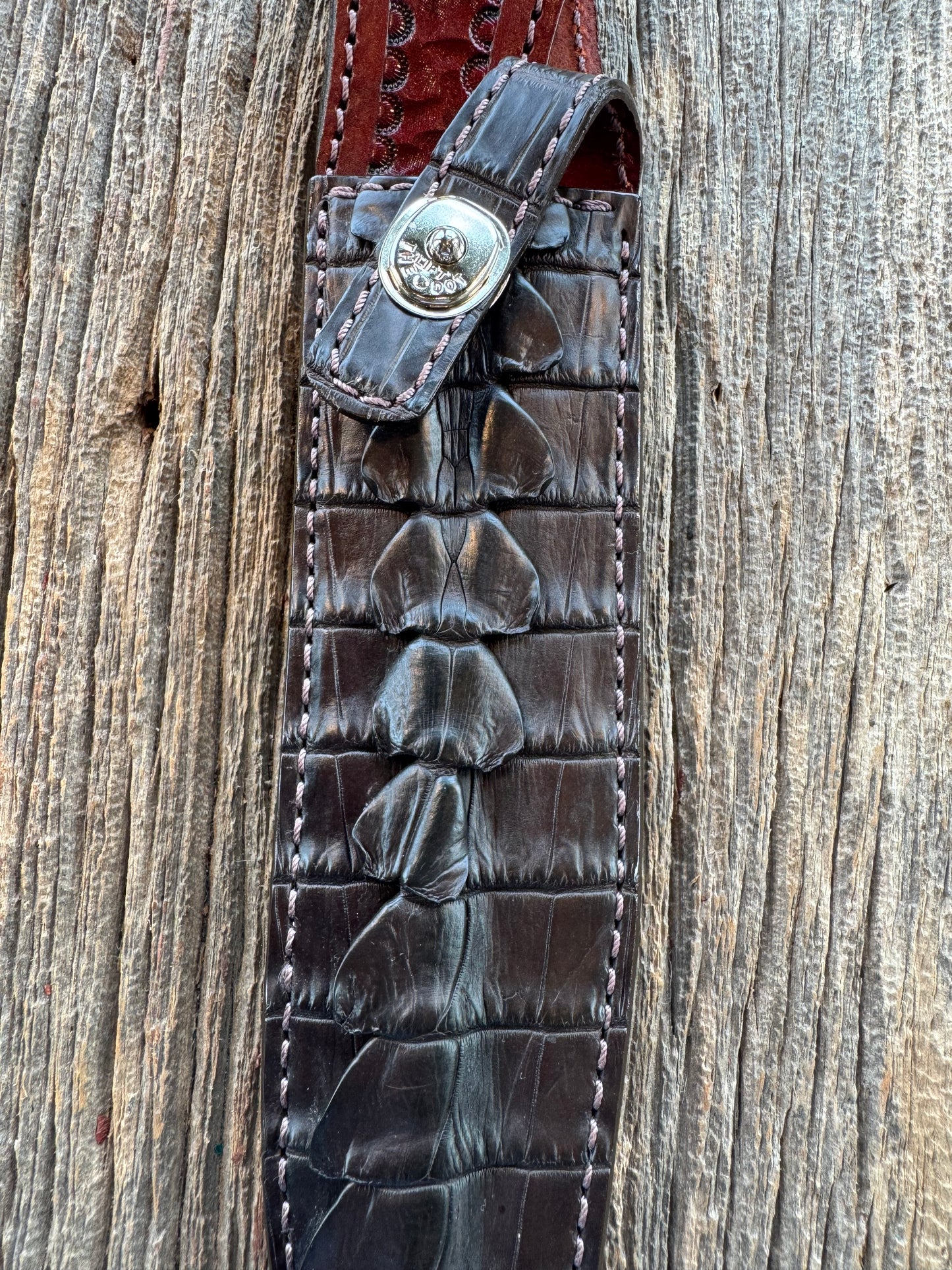 Randall Model 1-8 Sheath in Exotic Brown Hornback Crocodile tail from Treeman.