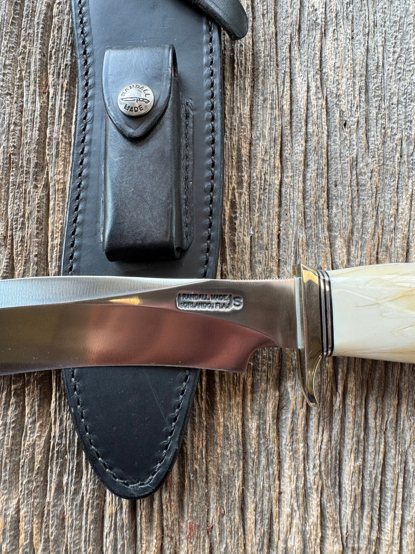 Rare Randall Model Small Sasquatch in Beautiful Spiraled Narwal, Nickel Silver hilt and aluminum crows beak butt. Stainless steel, Stunning and rare.