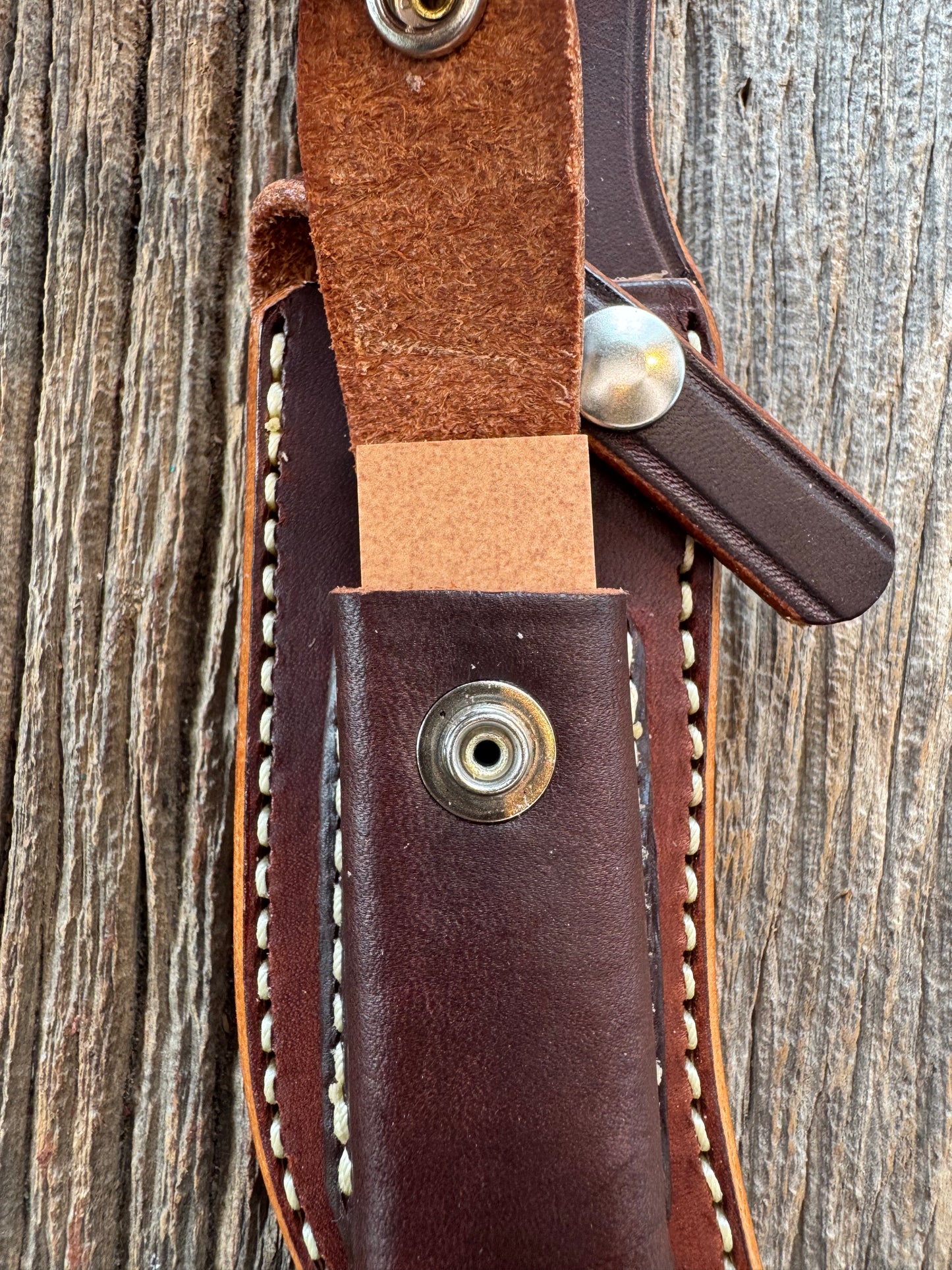 New Randall Sullivans by Gutcher Leather Knife Sheath Model 22 with sharpening stone.