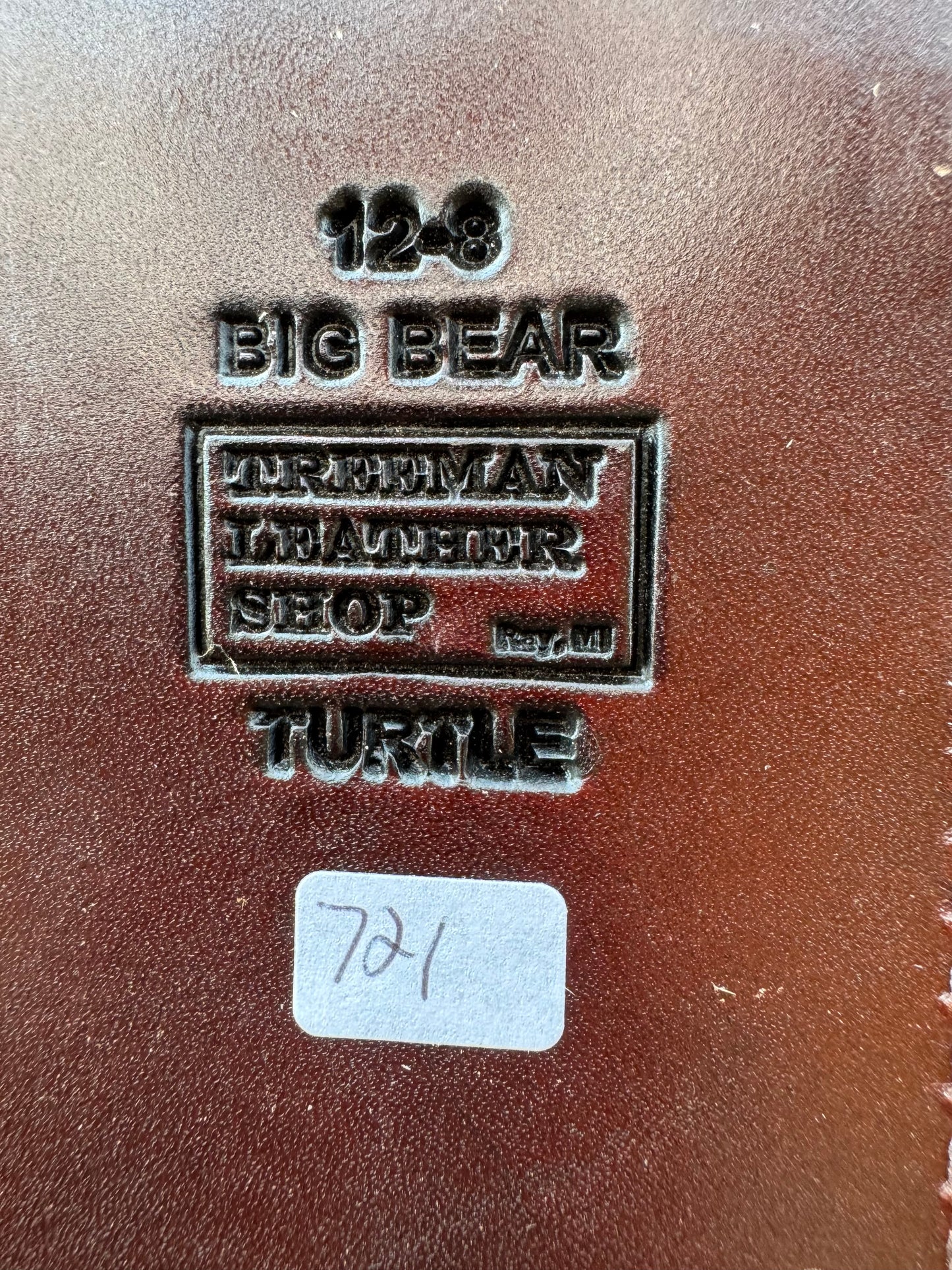 Randall Model 12-8 “Big Bear” Sheath in Exotic Arizona Tan Snapping Turtle by Treeman. Spiked Dragon tail portion of the turtle.