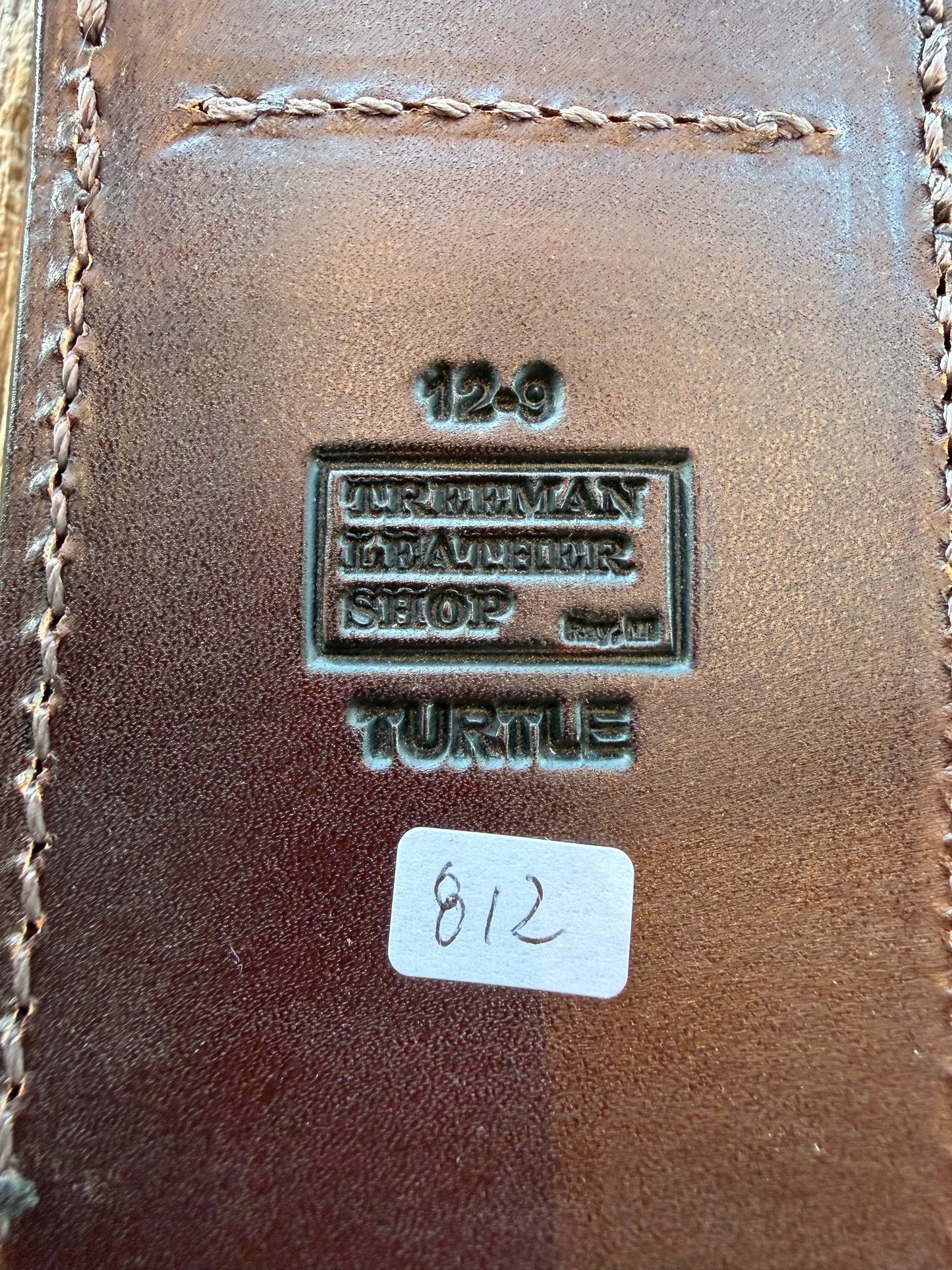 New Randall Model 12-9/14 Grind Sheath in Exotic Brown Snapping Turtle by Treeman. Spiked Dragon tail portion of the turtle.