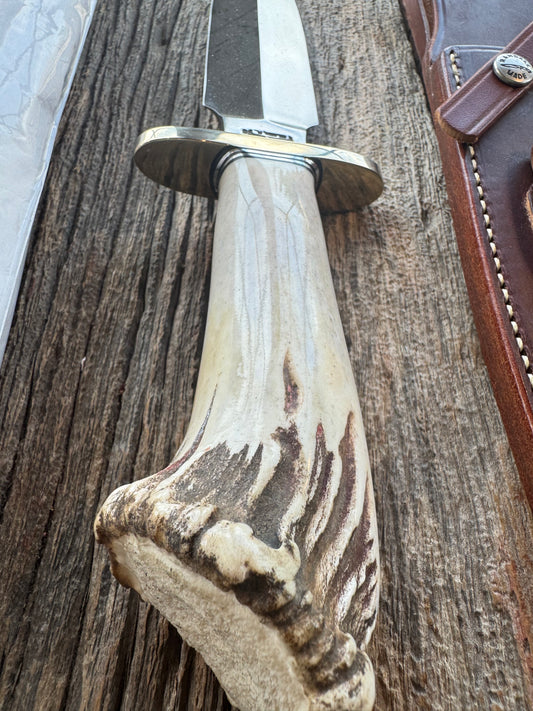 Randall Model Clinton Special in a gorgeous piece of Polished Crown Stag. Nickel Silver Hilt and a natural exposed end. Stainless,