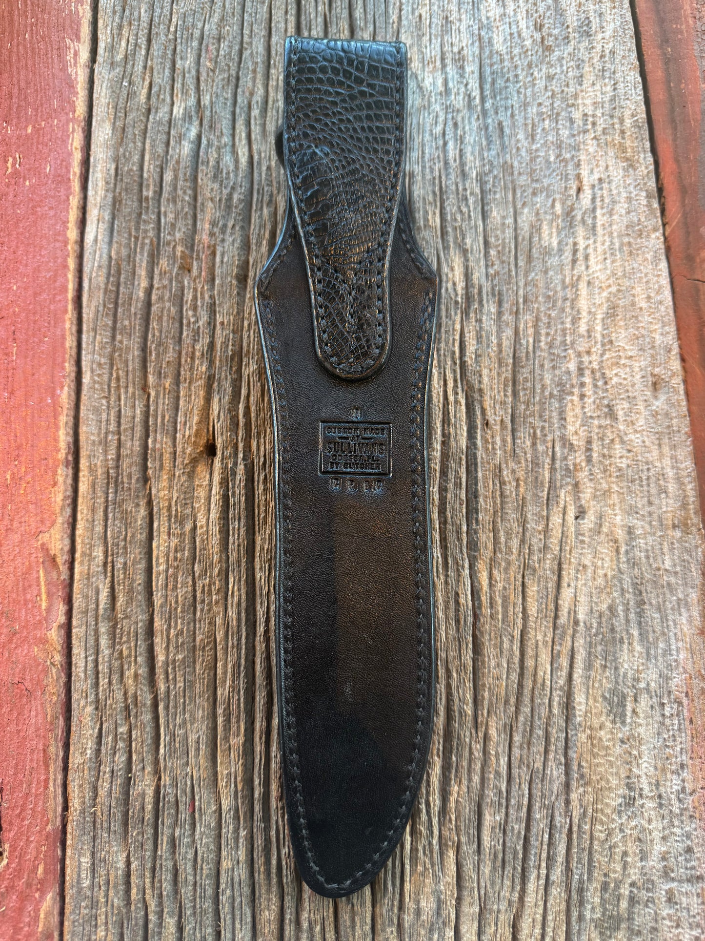 New Randall Model 1-8 or 2-8 Sheath in Exotic Black Natural Croc with full belt loop, back and front and loop in Black Croc( very rare) Custom Made at Sullivan’s by Gutcher.