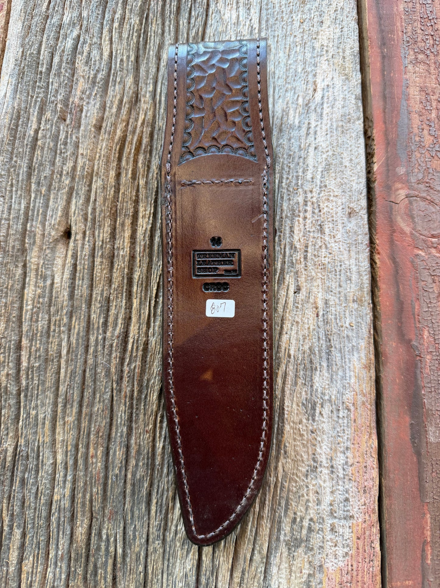 New Randall Model 14 Sheath in Exotic Army Green Crocodile from Treeman.