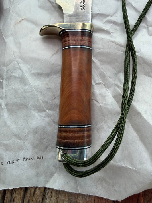 New in paper Randall Knife Model 25-5 Trapper in Thuya Wood and Leather Handle Stainless Blade, NSH Hilt